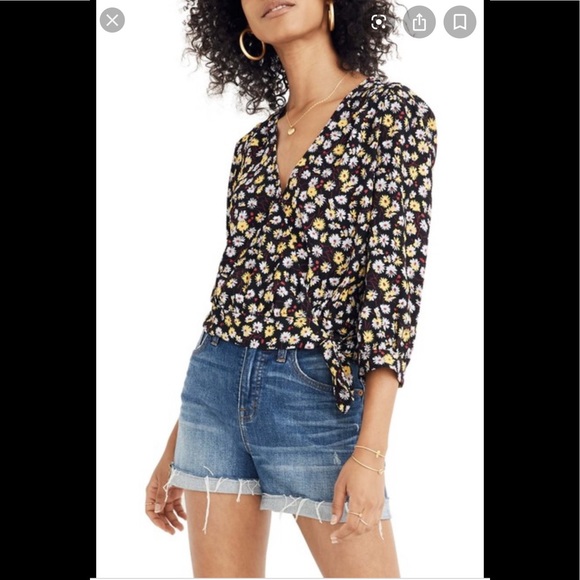 Madewell Tops - NWT Madewell L French black & yellow floral wrap